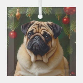 Pug Holiday  Glas Ornament