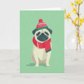 Pug Holiday Greeting Kaart (Gele Bloem)