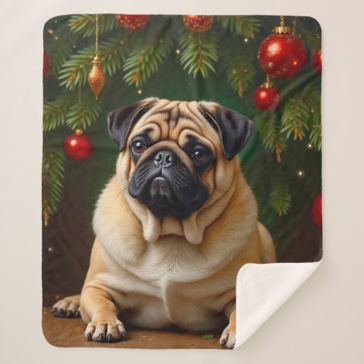 Pug Holiday Sherpa Deken (Voorkant)