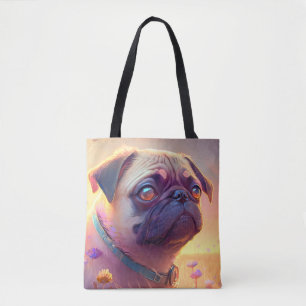 Pug Hond Dier Portret Schilderij Pet Karakter Draagtas