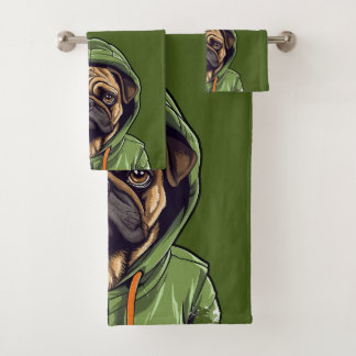 Pug Hond Dragen Groene Hoodie Bad Handdoek
