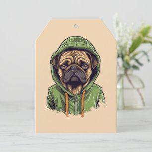 Pug Hond Dragen Groene Hoodie Feestdagenkaart