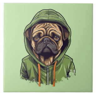 Pug Hond Dragen Groene Hoodie Tegeltje