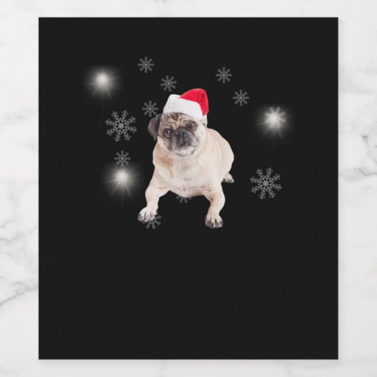 Pug hond grappig in de sneeuw wijn etiket (Enkel label)