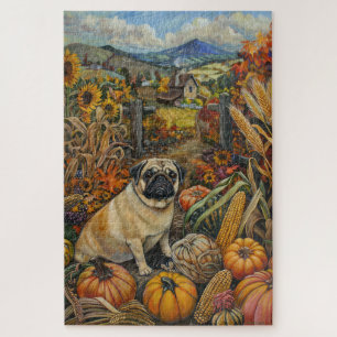 Pug Hond Herfst Oogst Dankdag Legpuzzel