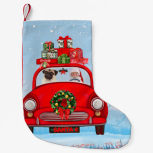 Pug Hond In Auto Met Kerstman Kleine Kerstsok