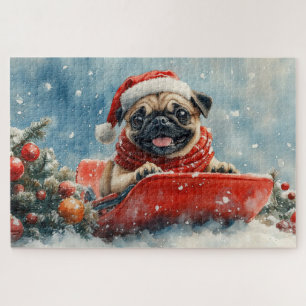 Pug Hond in slee Let it Snow Kerstmis Legpuzzel