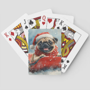 Pug Hond in slee Let it Snow Kerstmis Pokerkaarten