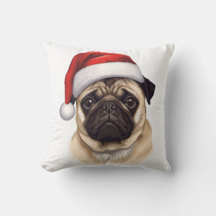 Pug Hond Kerstman Hoed Kerstmis Kunst Kussen