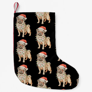Pug Hond Kerstmis Sinterklaas Hoed Xmas Lichten Va Kleine Kerstsok