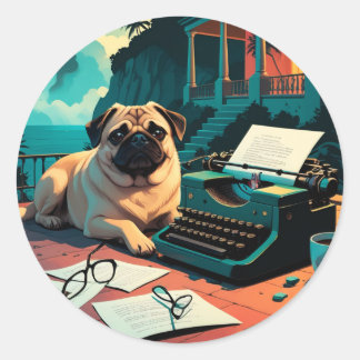 Pug Hond meneer vintage Ronde Sticker