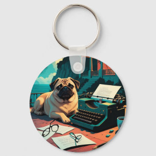 Pug Hond meneer vintage Sleutelhanger