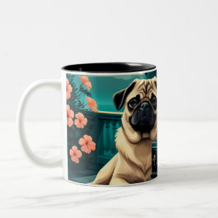 Pug Hond meneer vintage Tweekleurige Koffiemok