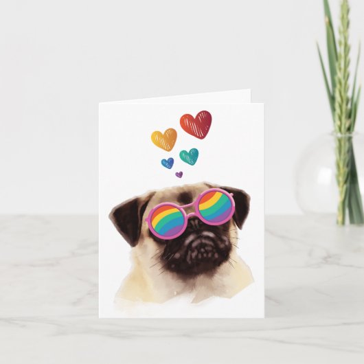 Pug-hond met harten Valentijnsdag Kaart (Voorkant)
