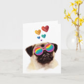 Pug-hond met harten Valentijnsdag Kaart (Gele Bloem)