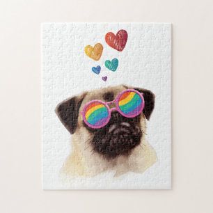 Pug Hond met Hartjes Valentijnsdag Legpuzzel