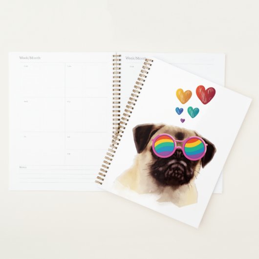 Pug Hond met Hartjes Valentijnsdag Planner (Display)