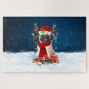 Pug hond met kerstcadeaus legpuzzel