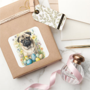 Pug Hond met Pasen Eieren Vakantie Vierkante Sticker