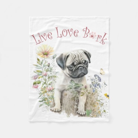 Pug-hond Moeder Bloem Fleece Deken (Voorkant)