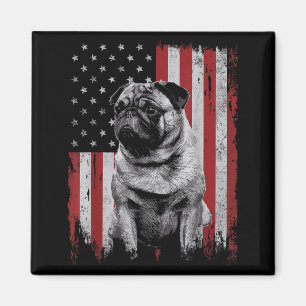 Pug Hond Papa Mama Amerika 4 juli Patriottische VS Magneet