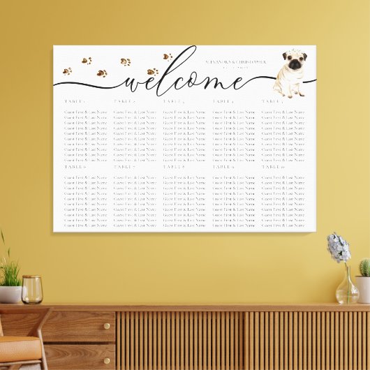 pug hond puppy Welkom Zittafel Nummers Canvas Afdruk (Insitu (Woonkamer))