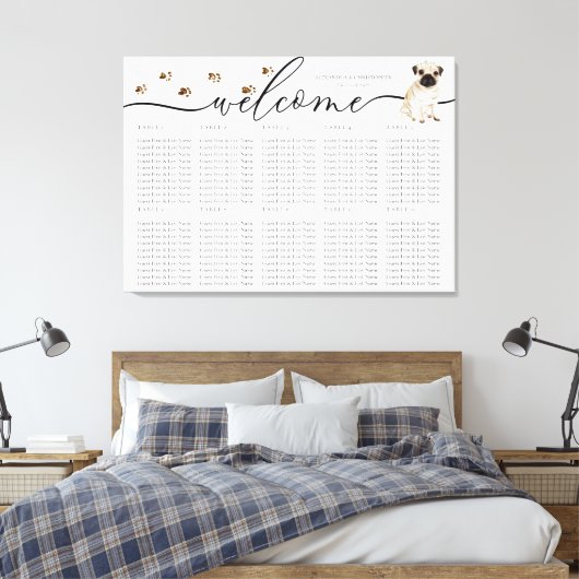 pug hond puppy Welkom Zittafel Nummers Canvas Afdruk (Insitu (Slaapkamer))
