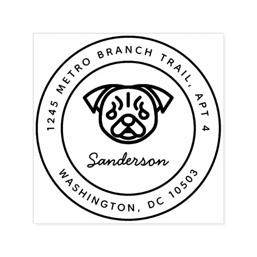 Pug hond retour adres stempel zelf-inkt (Design)
