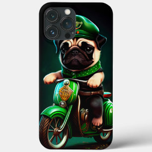 Pug-hond rijdt op fiets St. Patrick's Day iPhone 13 Pro Max Hoesje