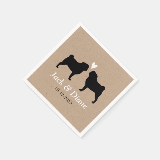 Pug Hond Silhouetten Trouwpaar Custom Servetten (Hoek)
