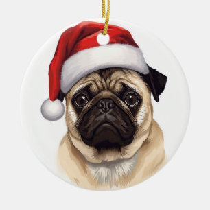 Pug Hond Sinterklaas Hoed Kerst Kunst Keramisch Ornament