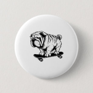 Pug hond skateboarder straat kunst tekening ronde button 5,7 cm