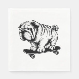 Pug hond skateboarder street art tekening servet