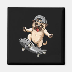 Pug Hond Skater Skateboarder Skateboarden Grijs Jo Magneet