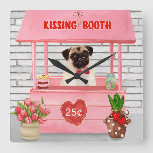 Pug Hond Valentijnsdag Kusstand Vierkante Klok