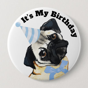 Pug Hond Verjaardag Knop Ronde Button 4,0 Cm