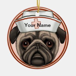 Pug Hond Verpleegster Keramisch Ornament