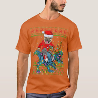 Pug Hondenliefhebber Ugly Xmas Lights Pug Riding D T-shirt