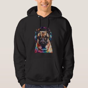 Pug Hoofdtelefoon Hond Kleurrijke Grappige Dier Ar Hoodie