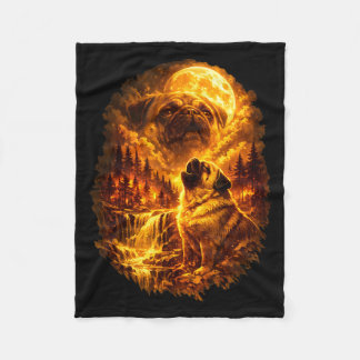 Pug howling at moon dramatic full moon  fleece deken