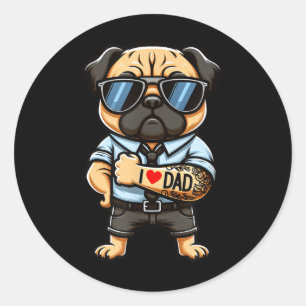 Pug I Love Dad Funny Dog Tattoo Ronde Sticker