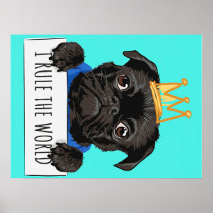 Pug I Rule The World Gift, grappige Pug Lover Gift Poster