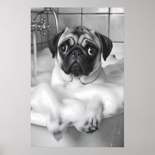 Pug in badkuip print, grappige badkamer honden kun poster