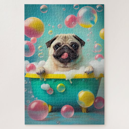Pug in Bathtub met bubbels Legpuzzel (Verticaal)