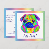 Pug in Colors Birthday Kaart (Voorkant / Achterkant)