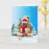 Pug in de sneeuw met kerstcadeaus  kaart (Gele Bloem)