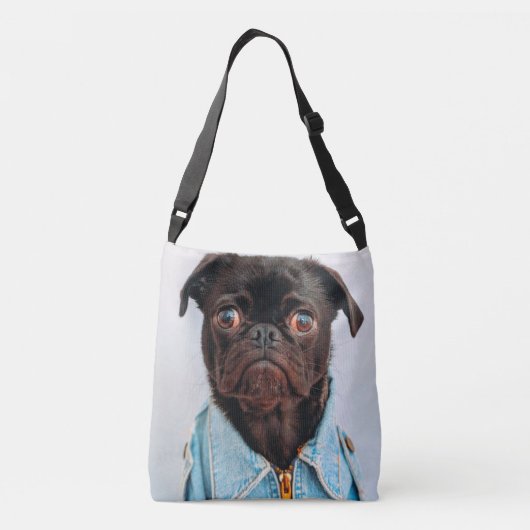 Pug in Denim Jackey Cute Schattig Dog Puppy Crossbody Tas (Achterkant)