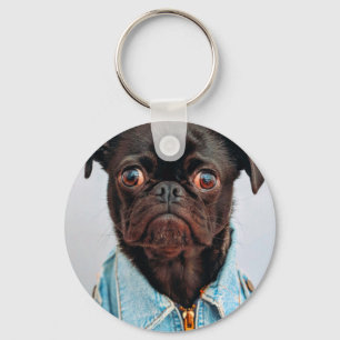 Pug in Denim Jackey Cute Schattig Dog Puppy Sleutelhanger