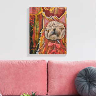 Pug in een kattenkostuum, ongelukkige pug abstract canvas afdruk
