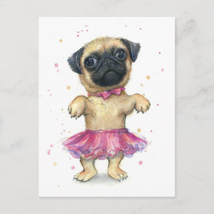 Pug in een Tutu Cute Puppy Painting Briefkaart